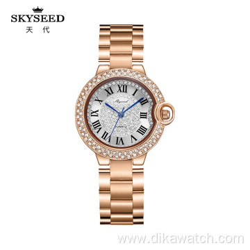 SKYSEED dial diamond gold female watch waterproof quartz